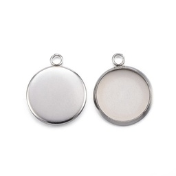 [X-STAS-G127-13-12mm-P] Pendentif INOX argenté, rond, support cabochon, plateau 12mm, 16,5x13,5x2mm, trou 1,8mm, l'unité