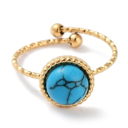 [RJEW-B059-02G-01] Bague ronde en INOX doré, placage ionique, plaqué or 18k, turquoise synthétique, 19mm, réglable