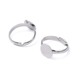 [EC022] Bague réglable en laiton, argenté, avec support rond et plat, 10mm, diam. 19mm, l'unité
