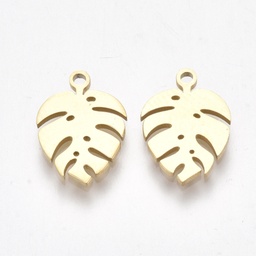 [STAS-YW0002-24] Pendentifs INOX doré, placage ionique, plaqué or 18k, feuille de monstera, 13x9x1mm, trou 1mm, x2 pièces