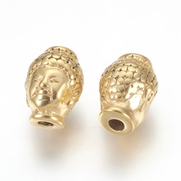 [STAS-E446-21G] Perle en INOX doré, placage ionique, tête de bouddha, 10x13x9mm, trou 3mm