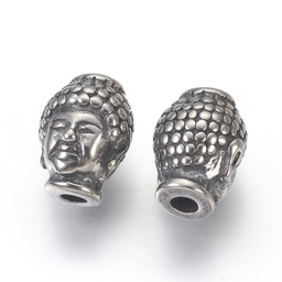 [STAS-E446-21AS] Perle INOX argenté, tête de Bouddha, 10x13x9mm, trou 3mm