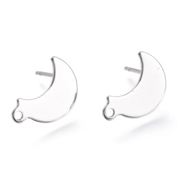 [8645] Boucle d'oreille INOX argenté, plat lune, 14.5x9.5mm trou 1.4mm