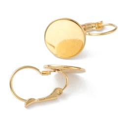[5275] Boucle d'oreille dormeuse, INOX doré, support cabochon plat rond 22x12x11.5mm, pin: 0.8 mm