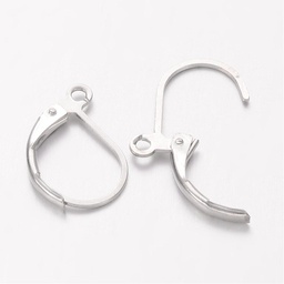 [308NI] Crochet boucle d'oreille dormeuse, laiton, argenté clair, 15x10mm, trou 1mm