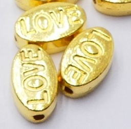 [9671] Perle laiton coloris mixtes, ovale inscrite LOVE, 10x6x4mm trou 1mm