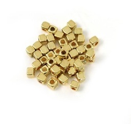 [J204] Perle laiton couleur or, cube 3x3x3mm trou 1.5mm