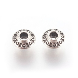[TIBEB-YW0001-07] Perle en laiton argenté antique, motif tibétain, 6x3mm, trou 2mm