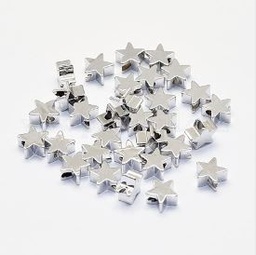 [K193C KK-K193-B-056P-NF] Perle en laiton plaqué platine, étoiles, 6x6x3mm, trou 2mm